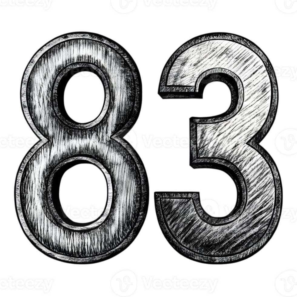 Hand-Drawn Grunge Number 83 - Black Marker Isolated on Transparent Background png