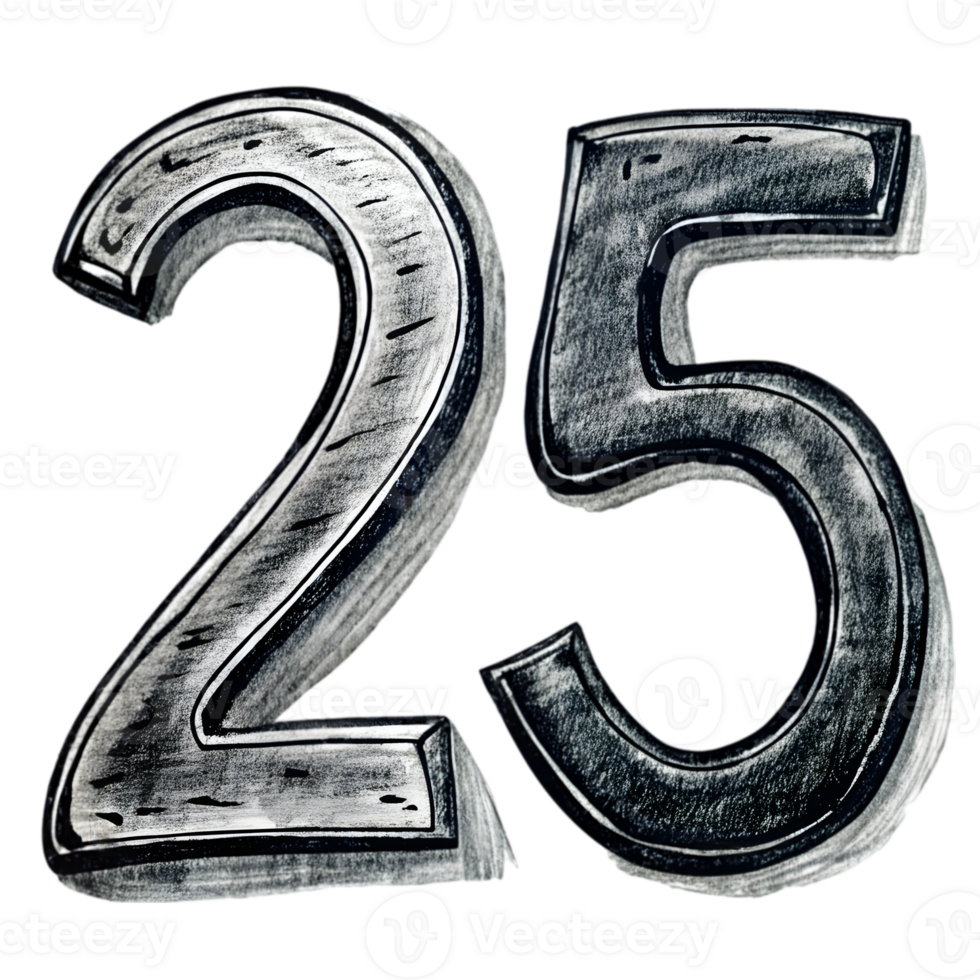 Hand-Drawn Grunge Number 25 - Black Marker Isolated on Transparent Background png