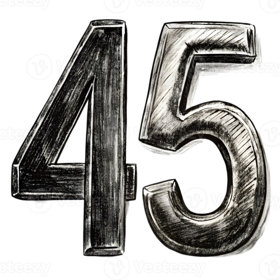 Hand-Drawn Grunge Number 45 - Black Marker Isolated on Transparent Background png