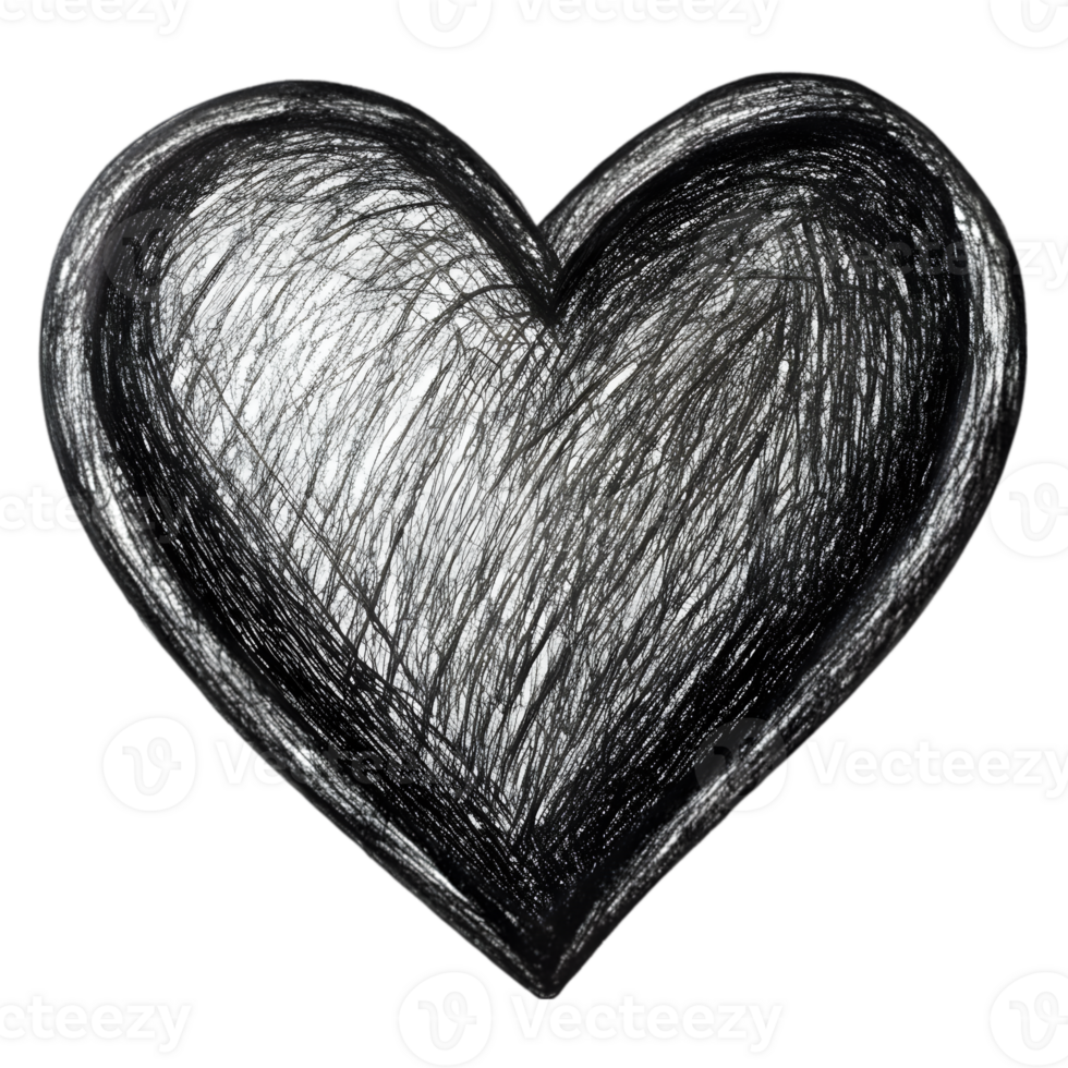 Hand-Drawn Grunge Scribble Heart - Black Marker Isolated on Transparent Background png