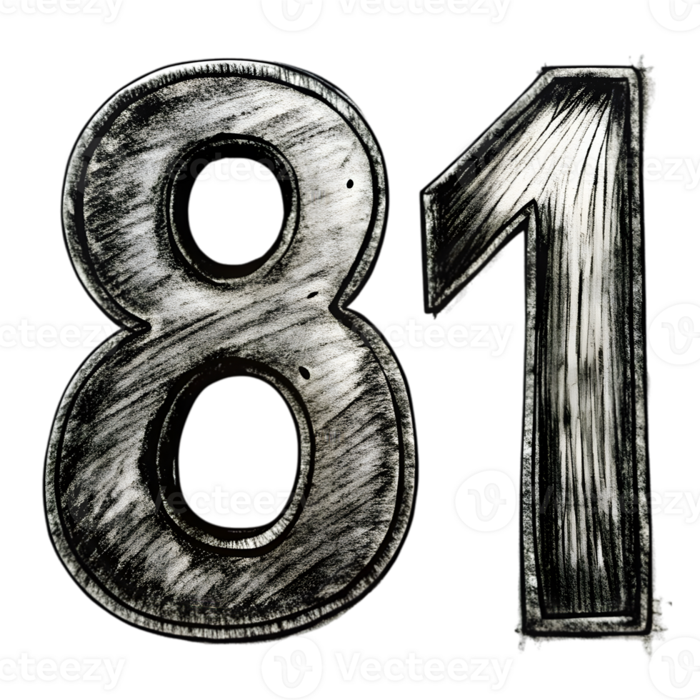 Hand-Drawn Grunge Number 81 - Black Marker Isolated on Transparent Background png