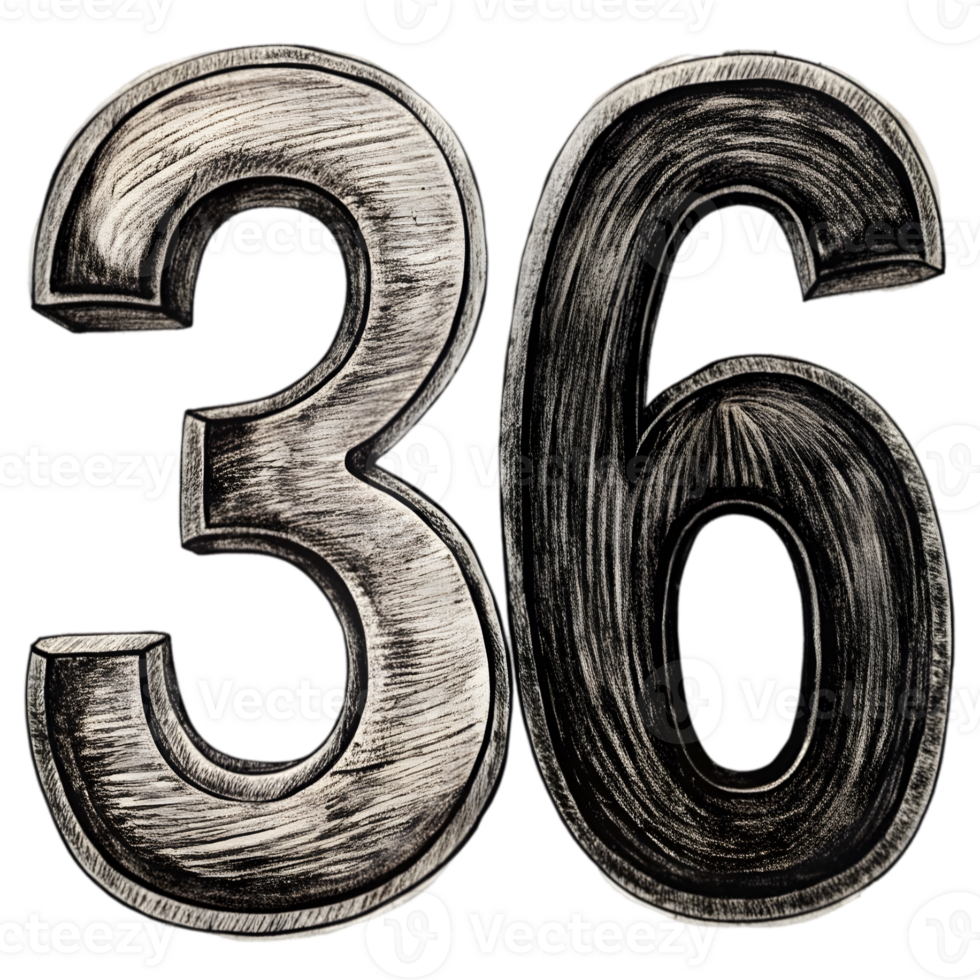 Hand-Drawn Grunge Number 36 - Black Marker Isolated on Transparent Background png