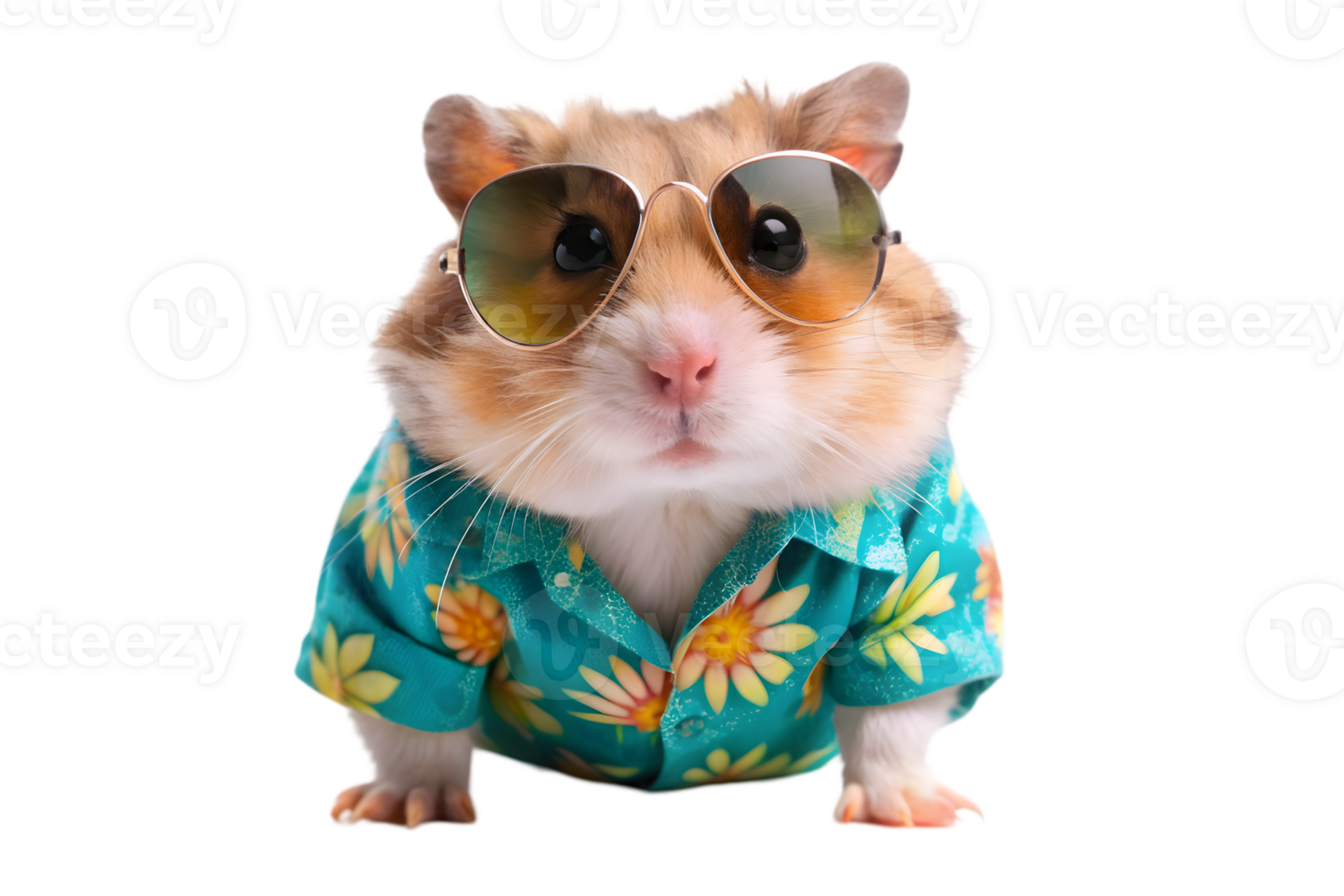 Portrait of Happy Hamster Wearing a Hawaiian Shirt - Transparent Background png
