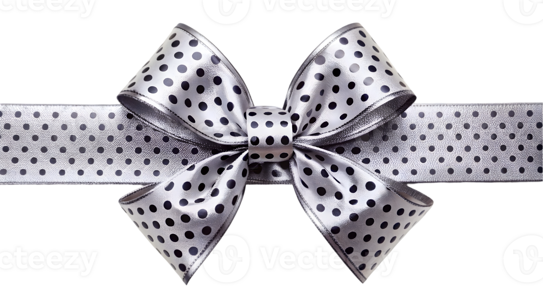 Silver Satin Ribbon with Black Dots and Bow - Transparent Background png