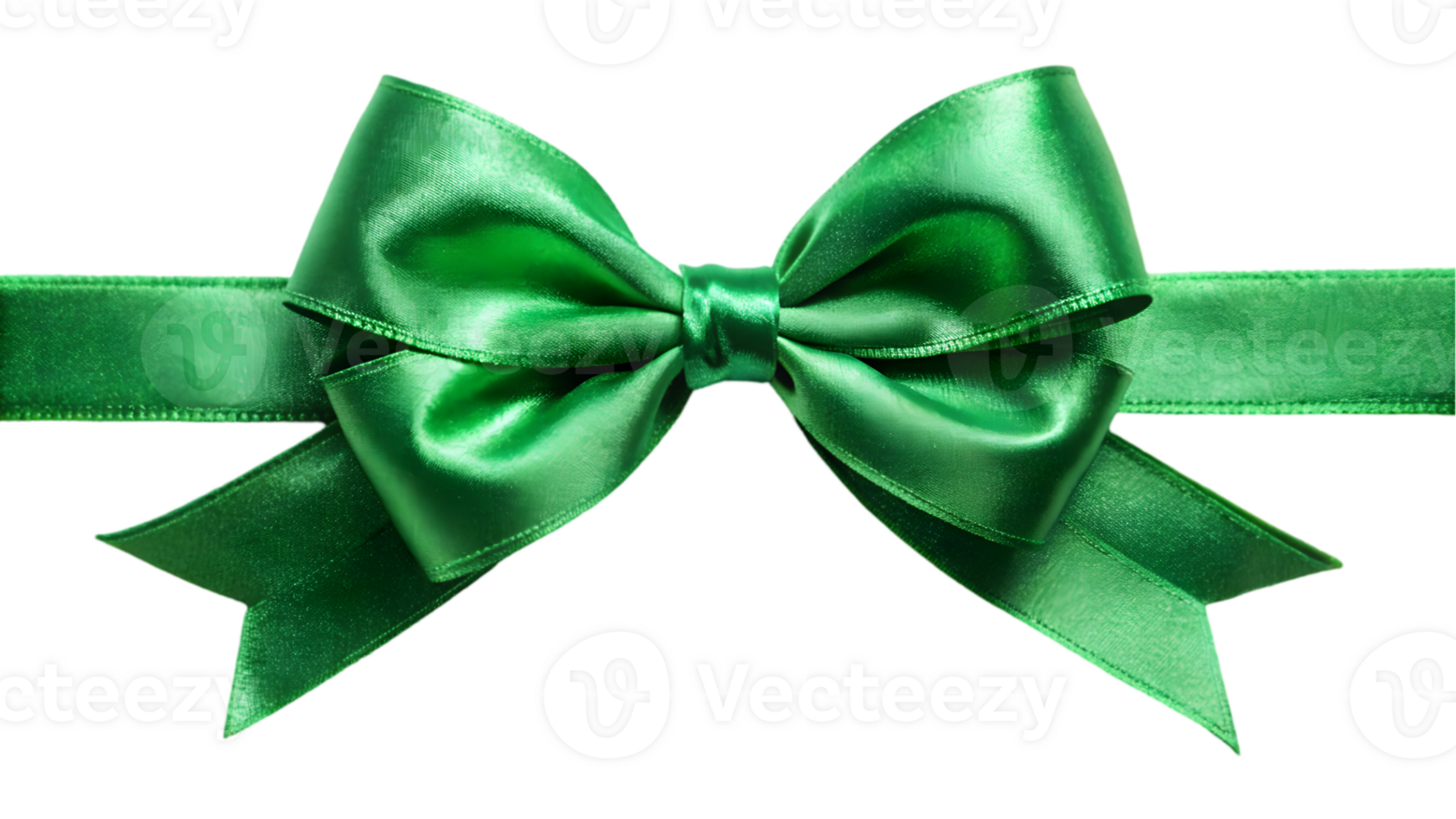 Green Satin Ribbon and Bow - Transparent Background png