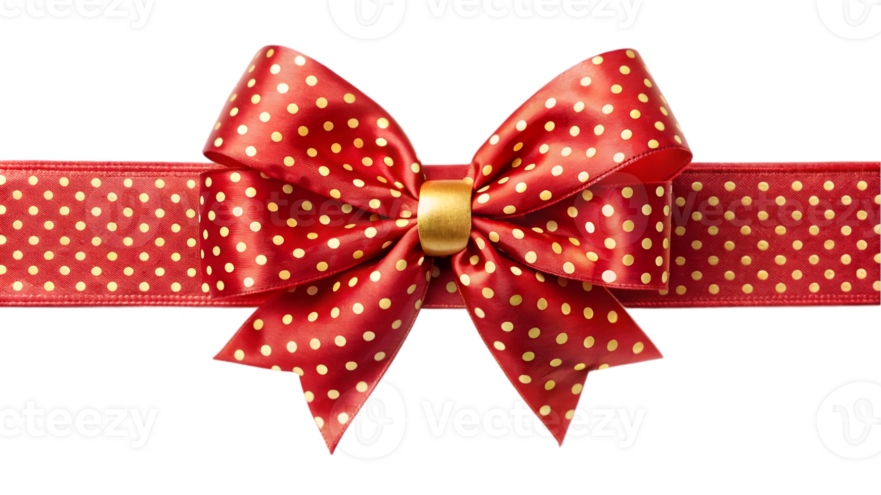 Red Satin Ribbon with Gold Polka Dots and Bow - Transparent Background png