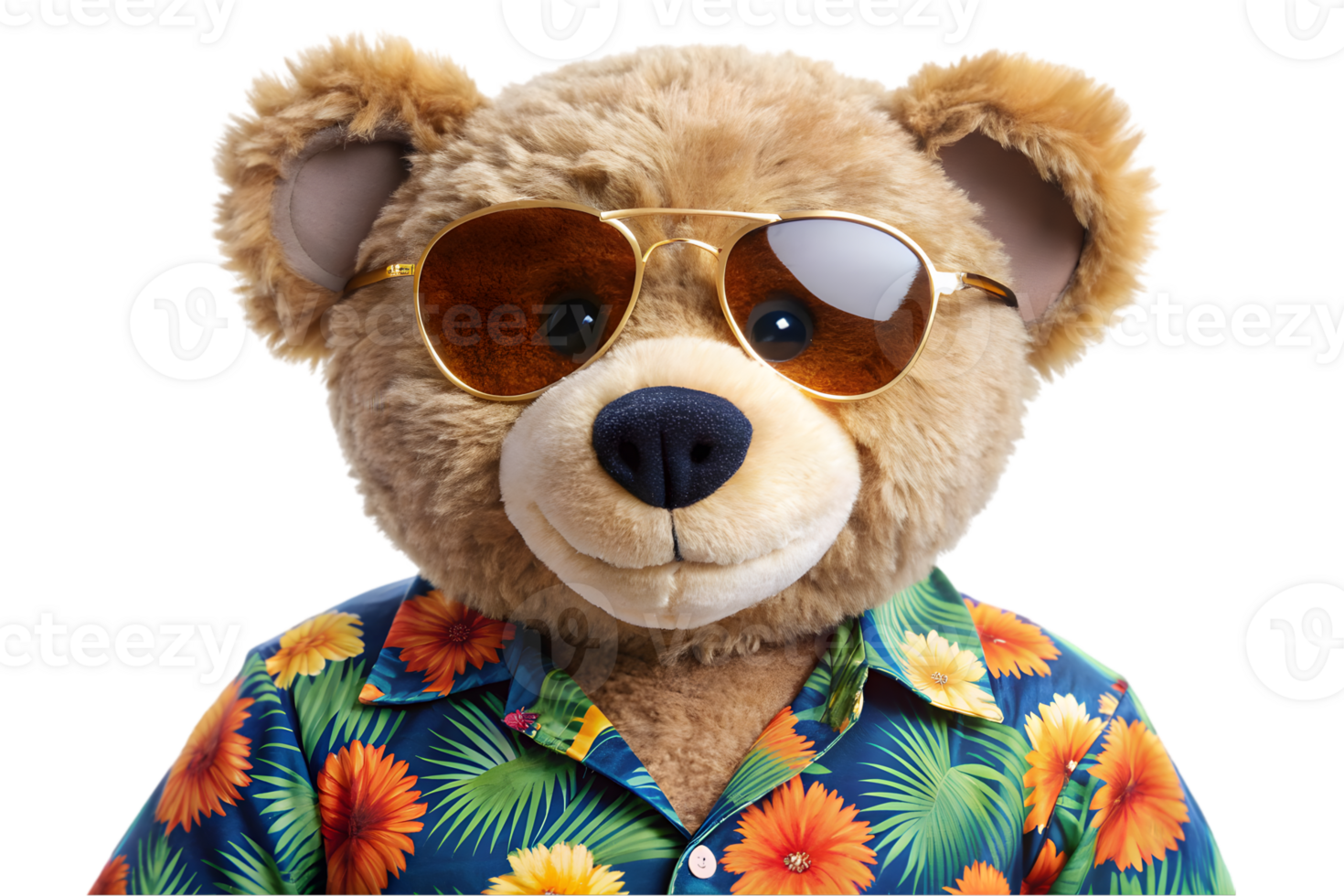 Happy Bear Wearing a Hawaiian Shirt and Sunglasses - Transparent Background png
