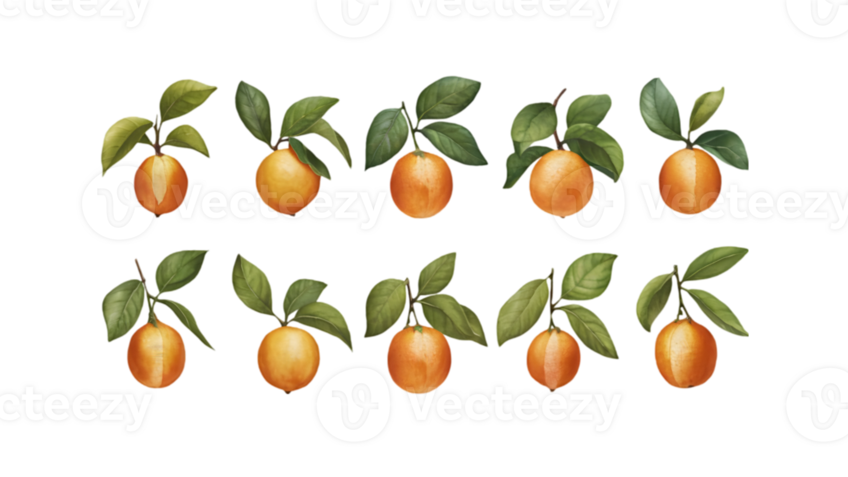 A Branch with Kumquats and Leaves in Different Stages of Ripeness - Transparent Background png