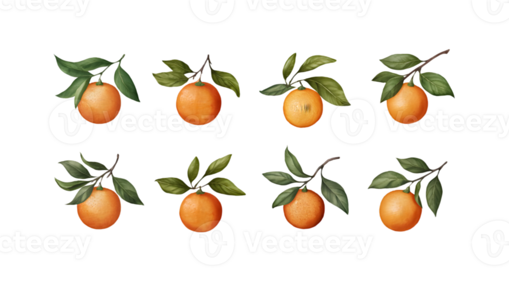 A Branch with Oranges and Leaves in Different Stages of Ripeness - Transparent Background png