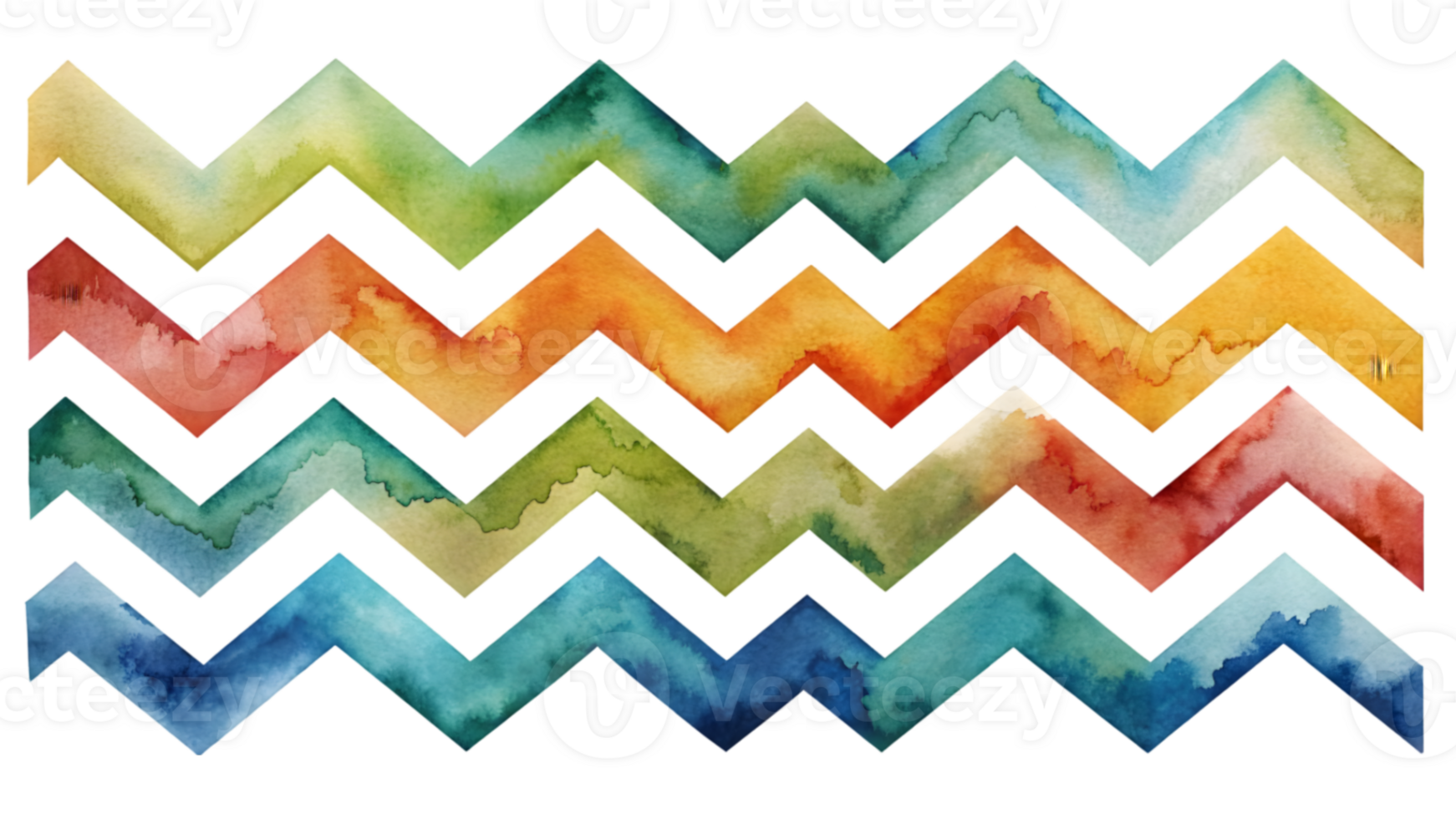 A Set of Flat Watercolor Zigzags Isolated on Transparent Background png