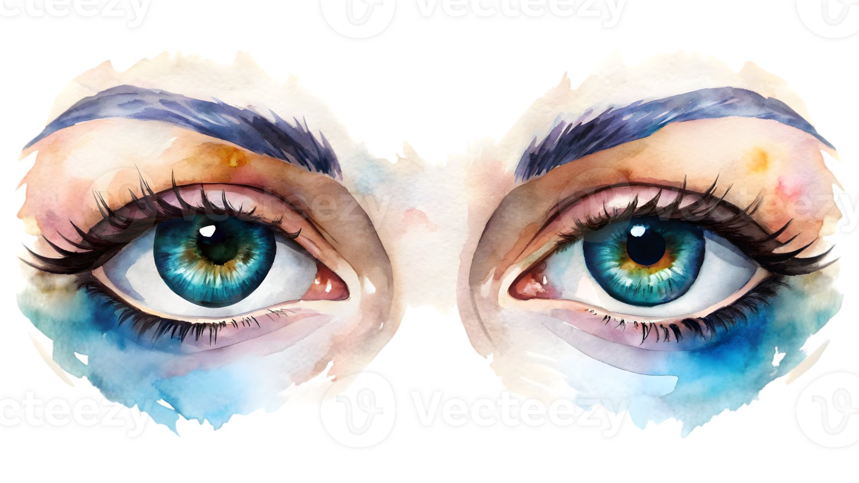 A Set of Flat Watercolor Eyes Isolated on Transparent Background png