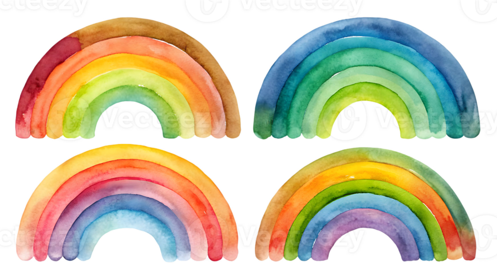 A Set of Flat Watercolor Rainbows Isolated on Transparent Background png