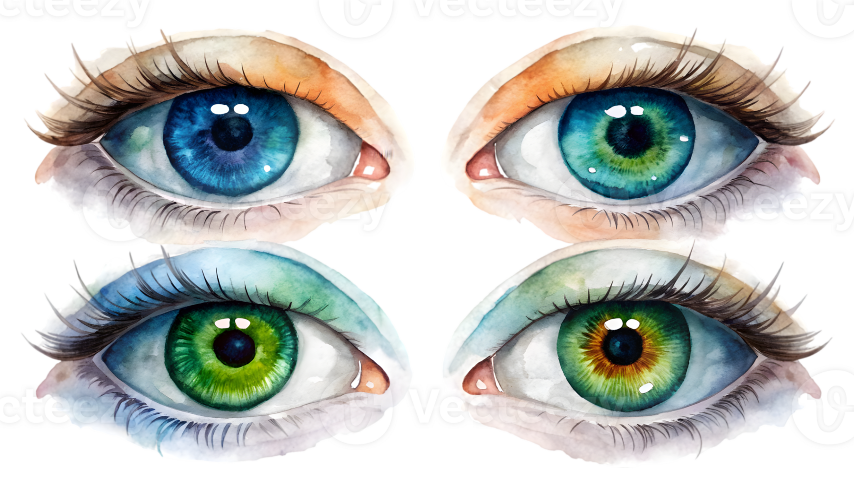 A Set of Flat Watercolor Eye Pupil Isolated on Transparent Background png