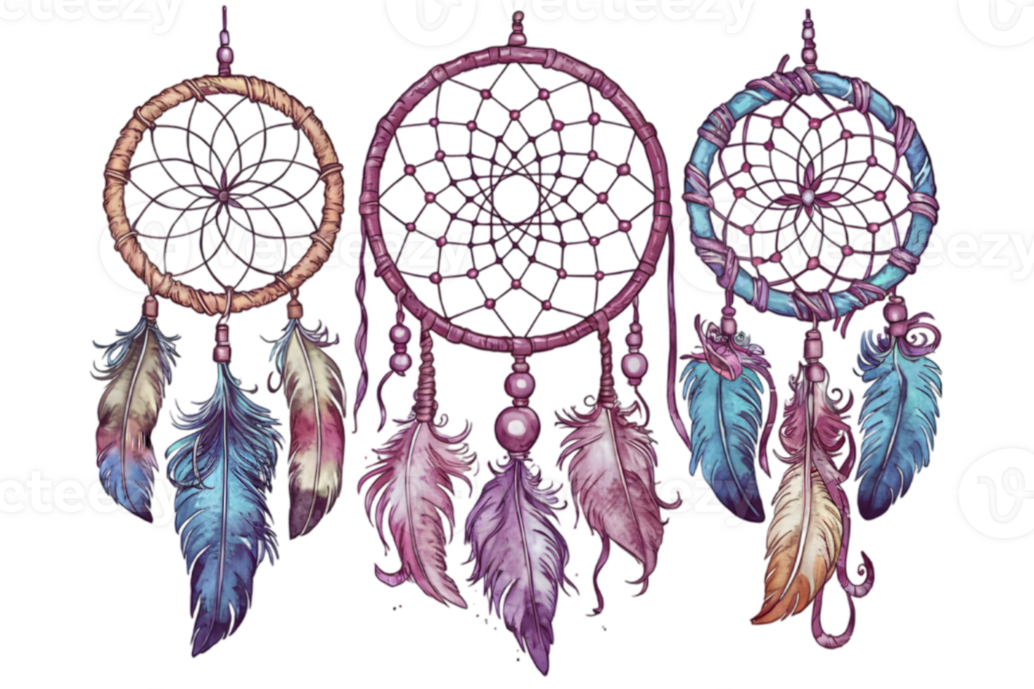 Craft Intricate Dreamcatcher Designs Adorned with Feathers - Transparent Background png