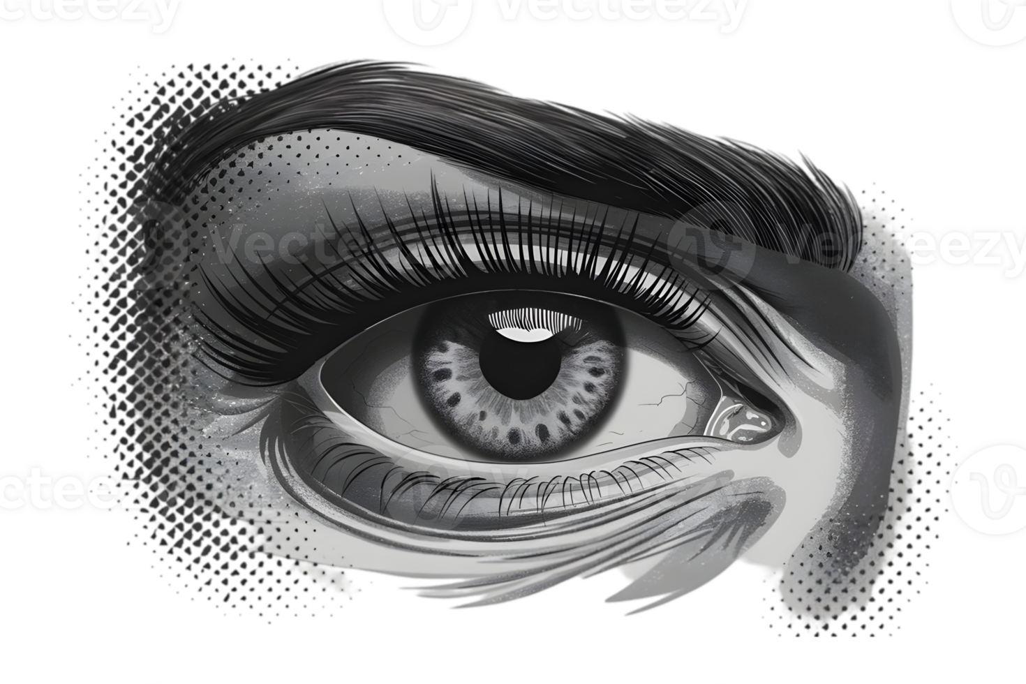 A Striking Monochromatic Illustration of a Masculine Face - Transparent Background png