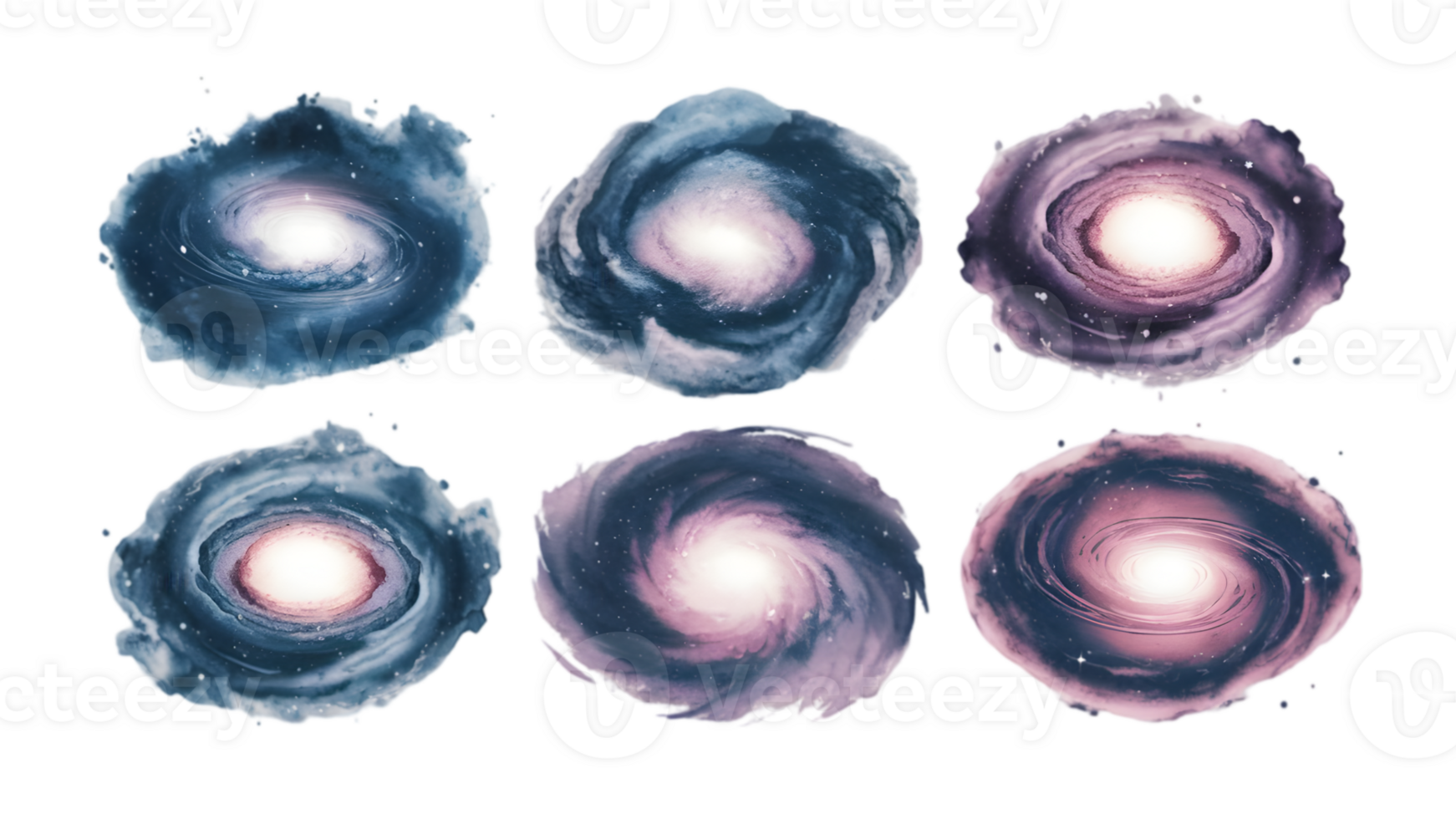 A Mesmerizing Collection of Watercolor Galaxies - Transparent Background png