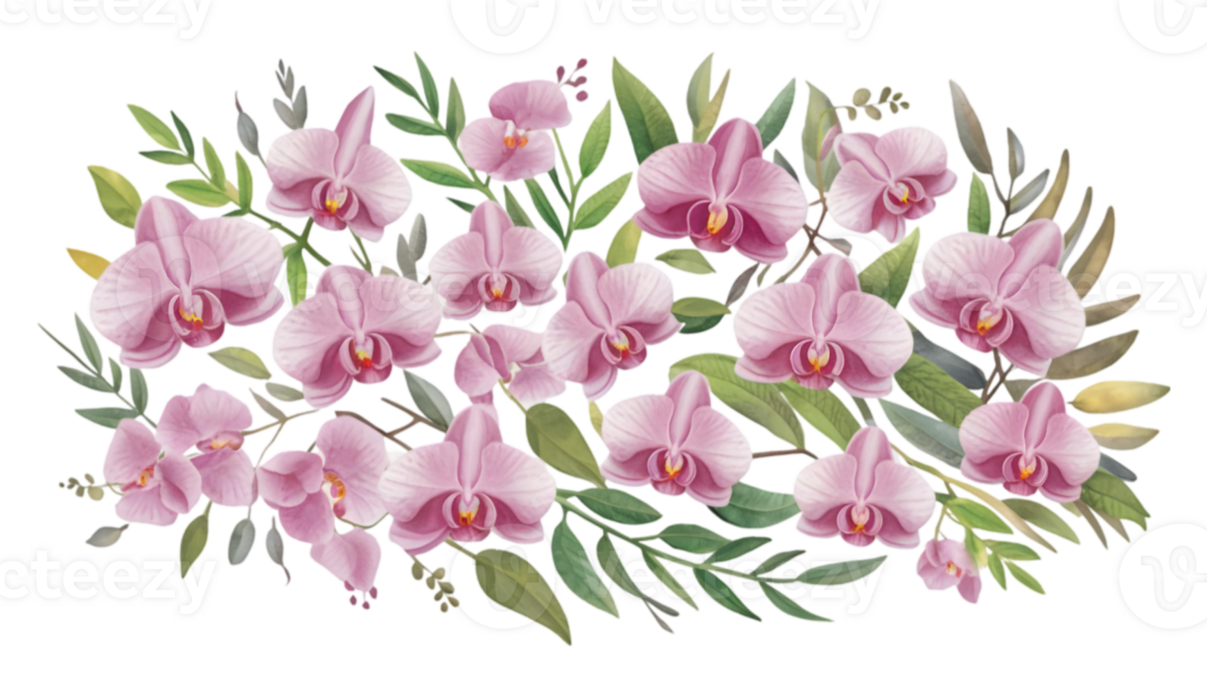 A Set of Watercolor Orchid Sprays Flat - Transparent Background png