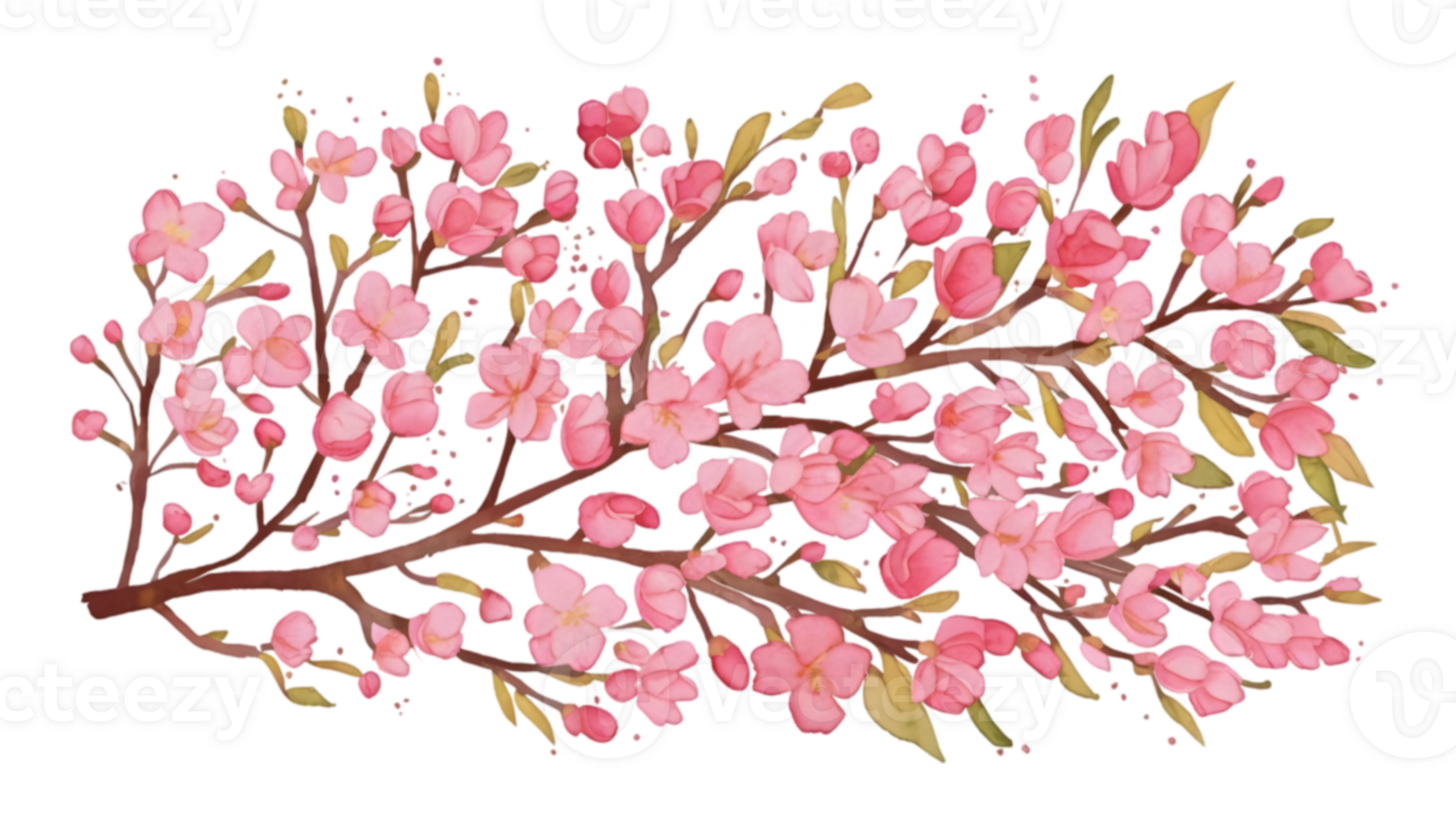 A Set of Watercolor Cherry Blossom Branches Flat - Transparent Background png