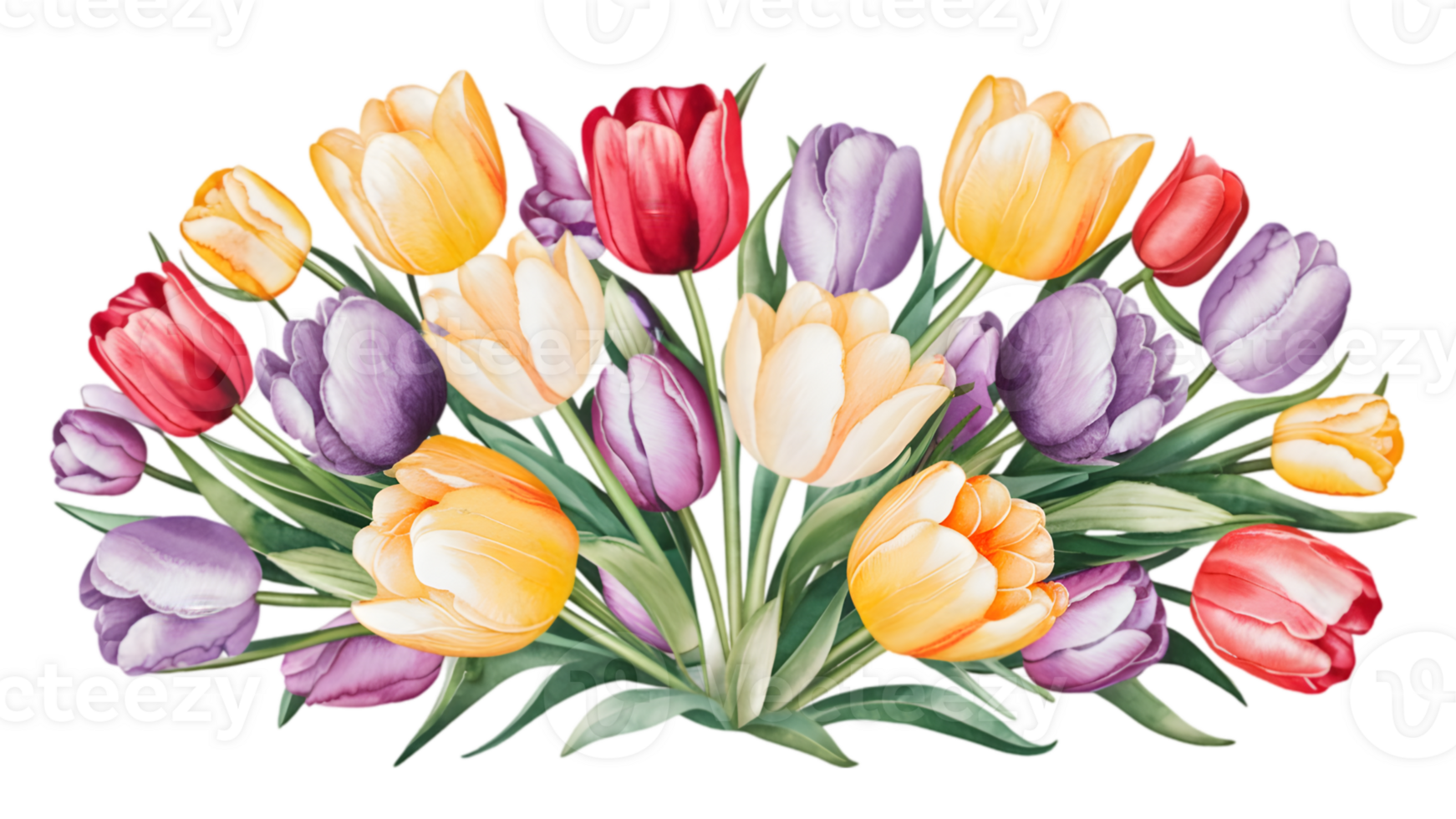 A Stunning Flat Illustration of a Set of Watercolor Flowers - Transparent Background png
