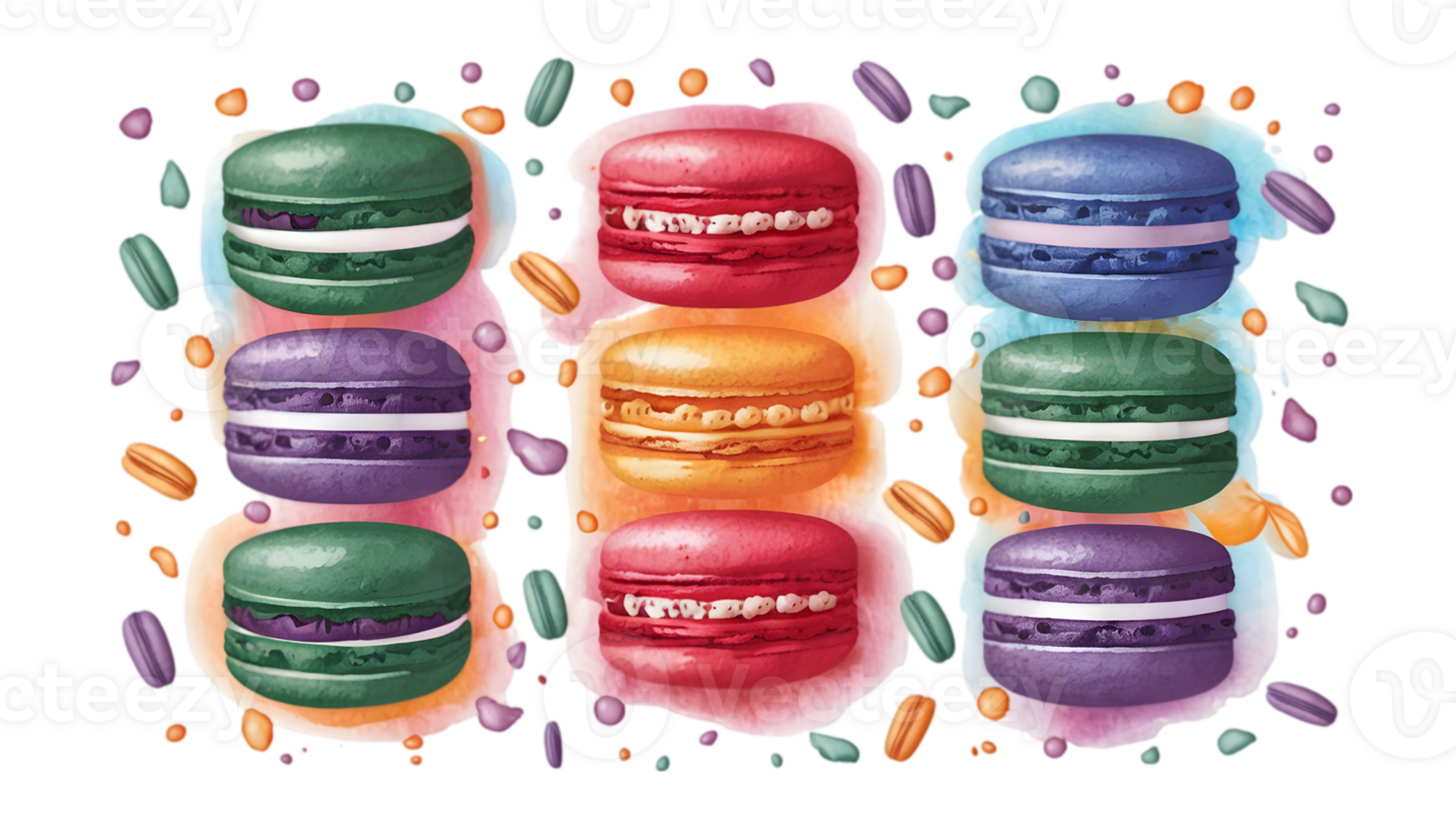 A Set of Watercolor Macarons Flat - Transparent Background png