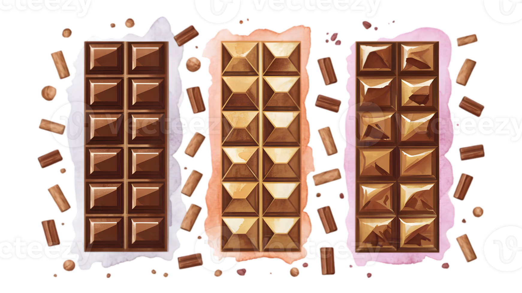 A Set of Watercolor Chocolate Bars Flat - Transparent Background png