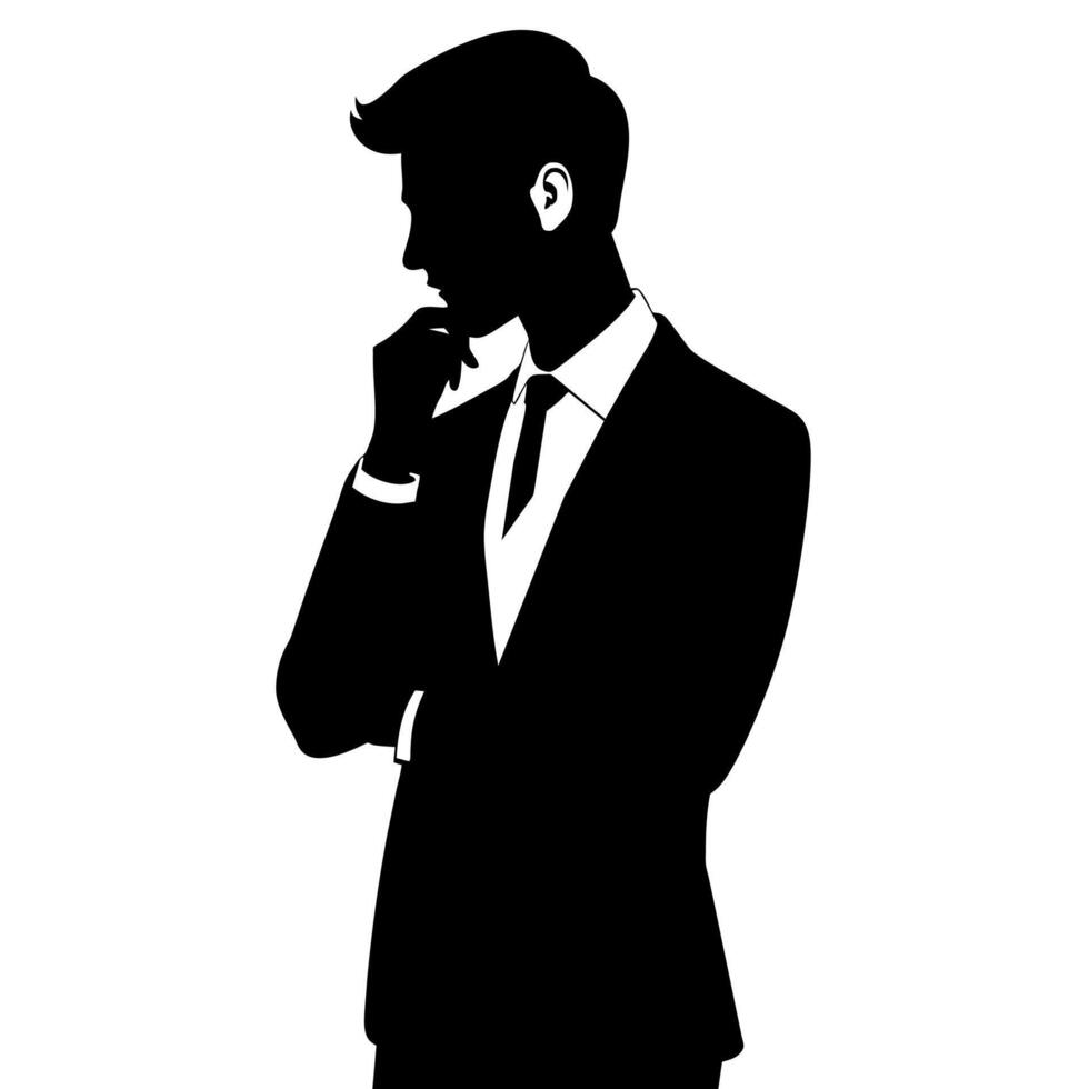 A business man thinking pose silhouette white background vector