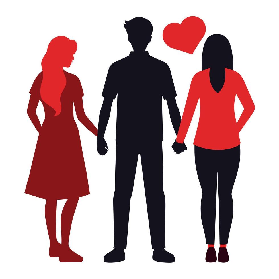 couple of young teen college students are standing with holding hand each other, silhouette vector