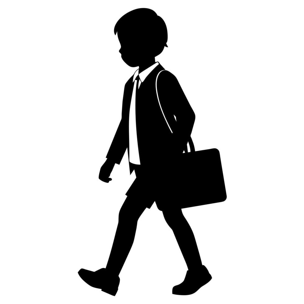 a student boy going to school with school bag silhouette vector