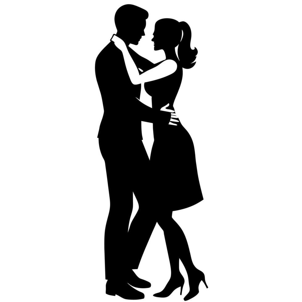 Man hugs woman Romantic moment silhouette vector