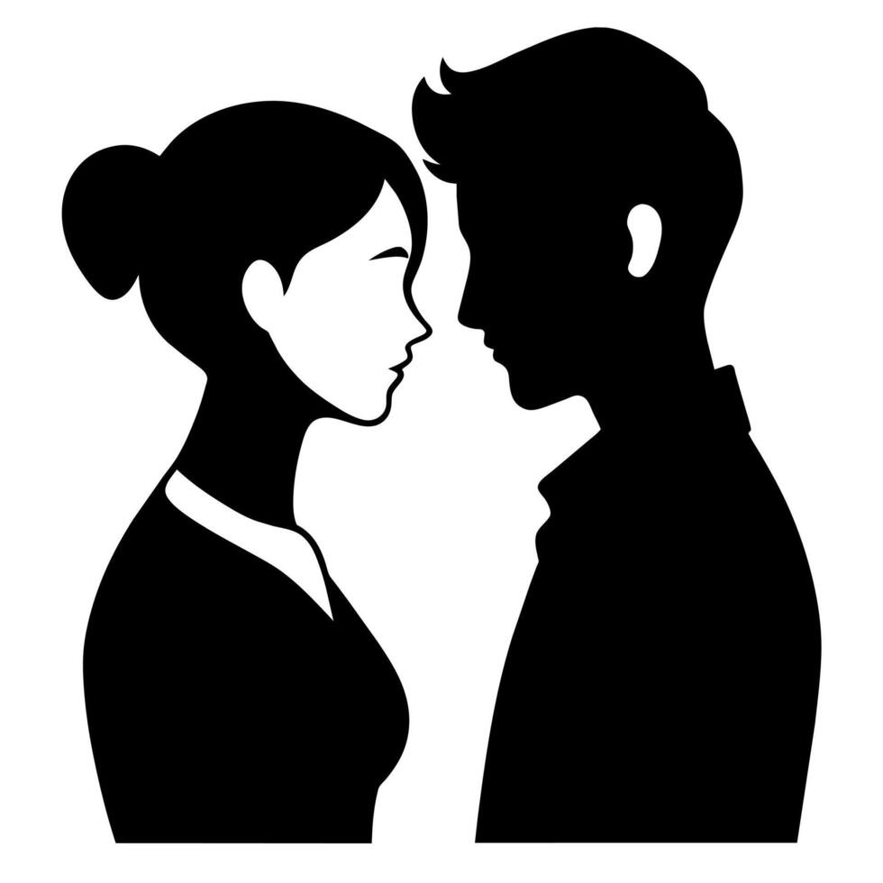 Couple of young people standing and embarrassing each other silhouette vector