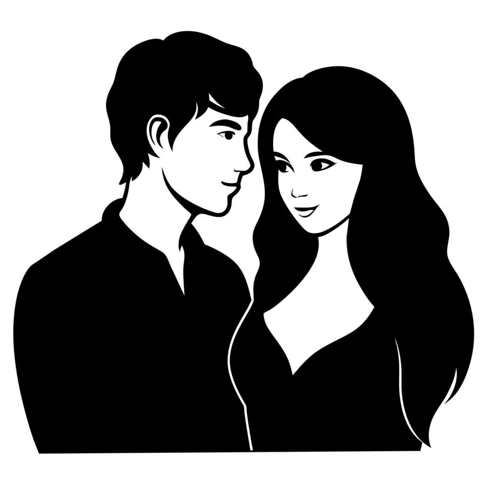 Couple of young people standing and embarrassing each other silhouette vector