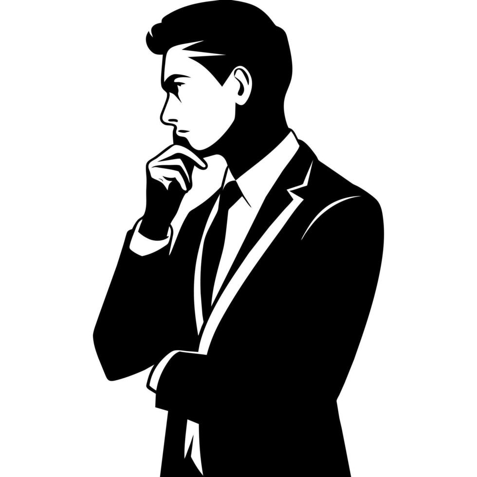 A business man thinking pose silhouette white background vector