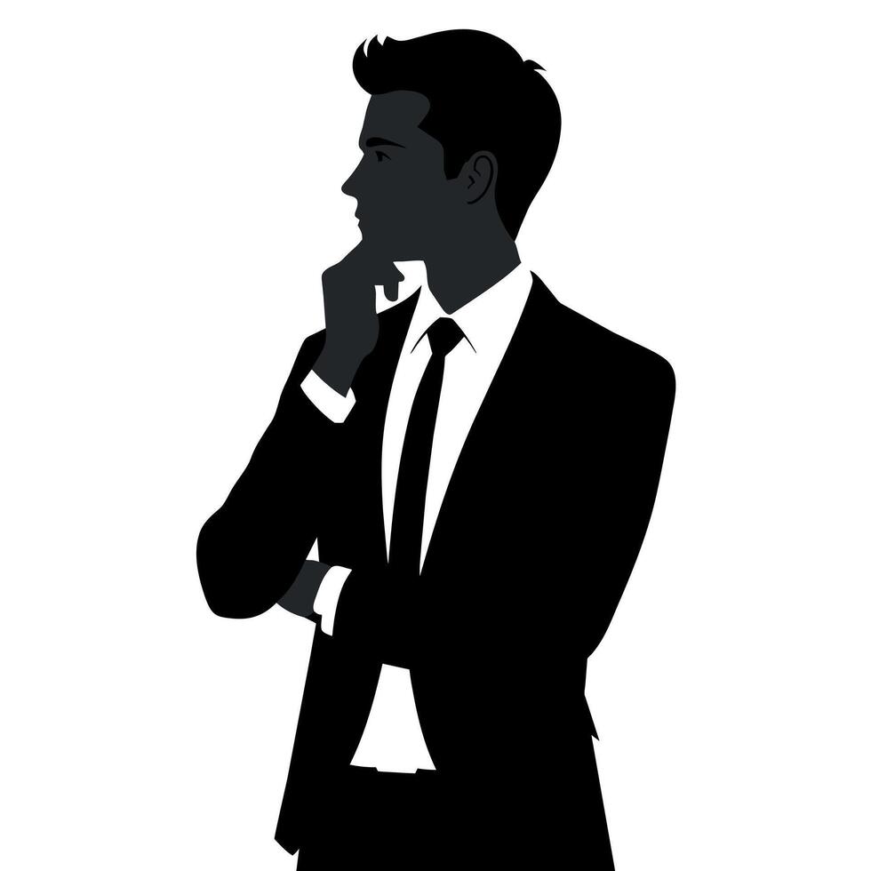 A business man thinking pose silhouette white background vector