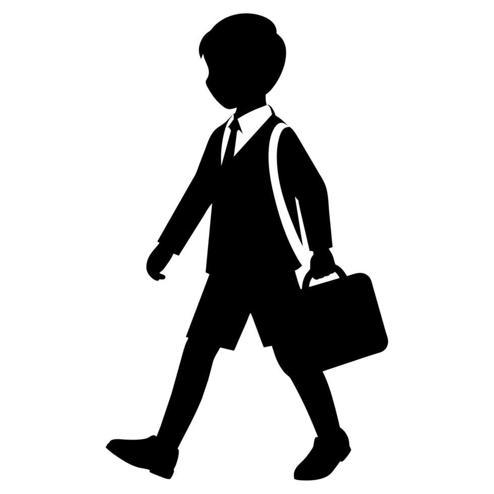 a student boy going to school with school bag silhouette vector