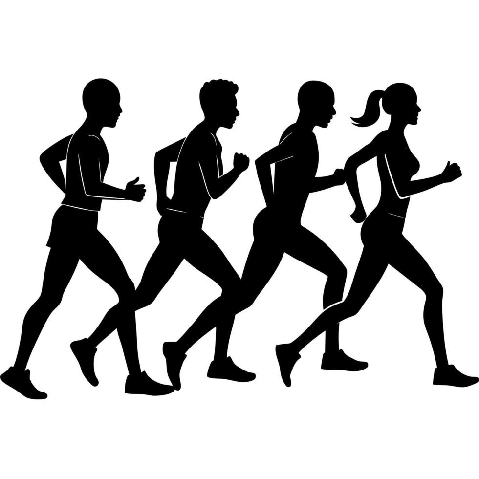 Marathon runner running everyone for going fast, silhouette vector