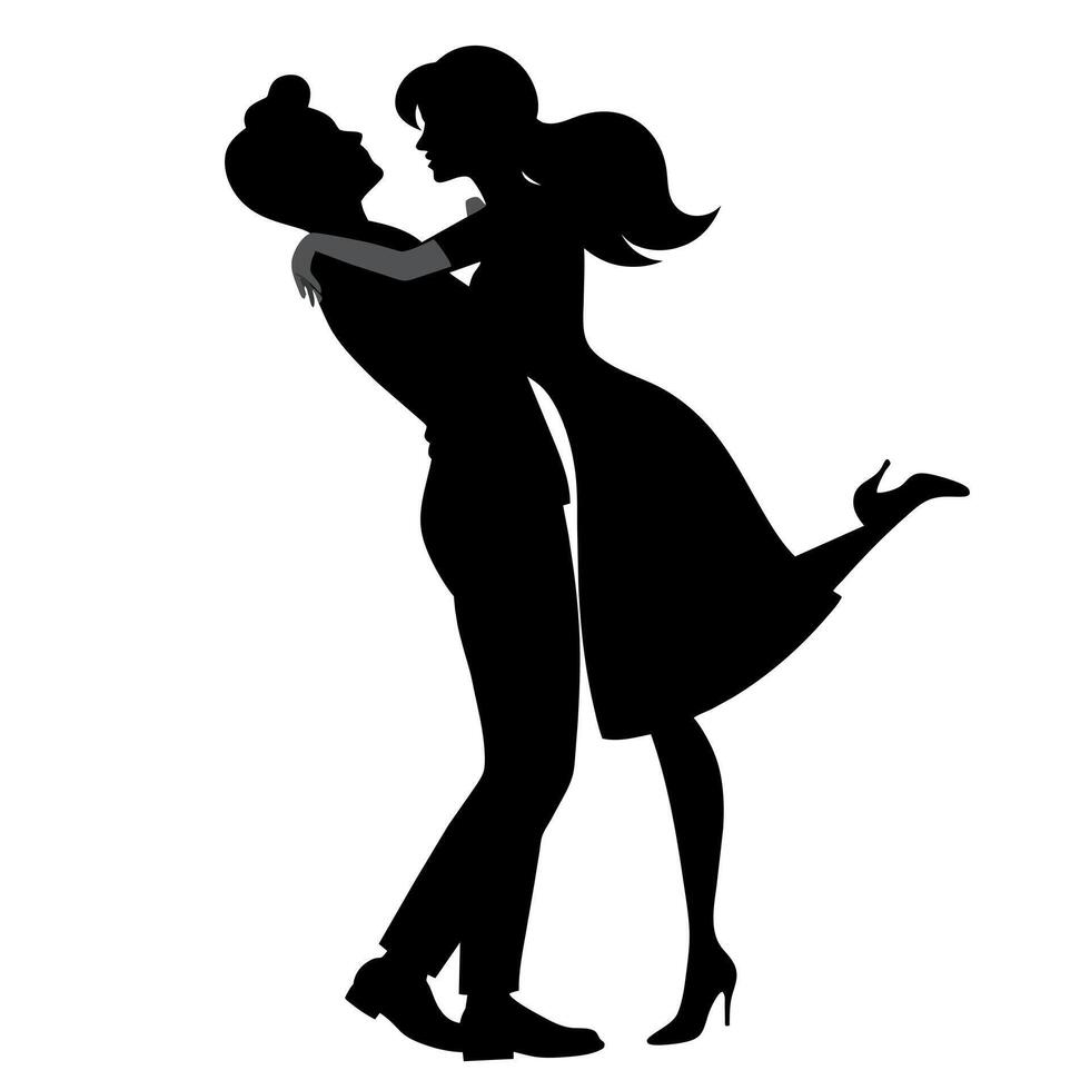 Man hugs woman Romantic moment silhouette vector