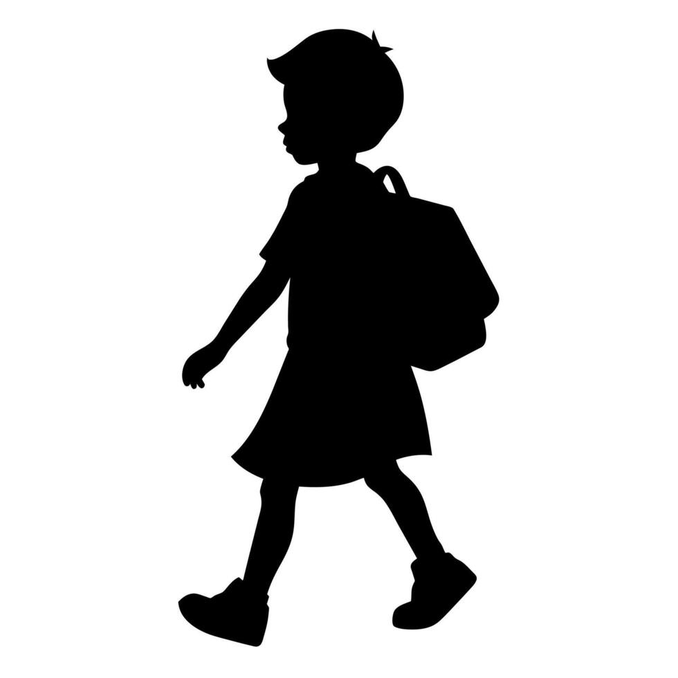 A school child going to school with school bag silhouette vector