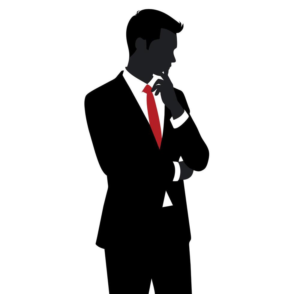 A business man thinking pose silhouette white background vector