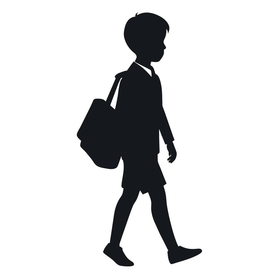 a student boy going to school with school bag silhouette vector