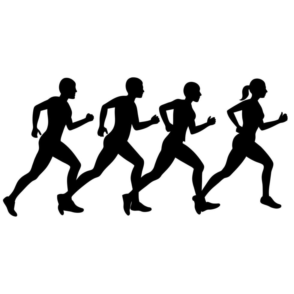 Marathon runner running everyone for going fast, silhouette vector