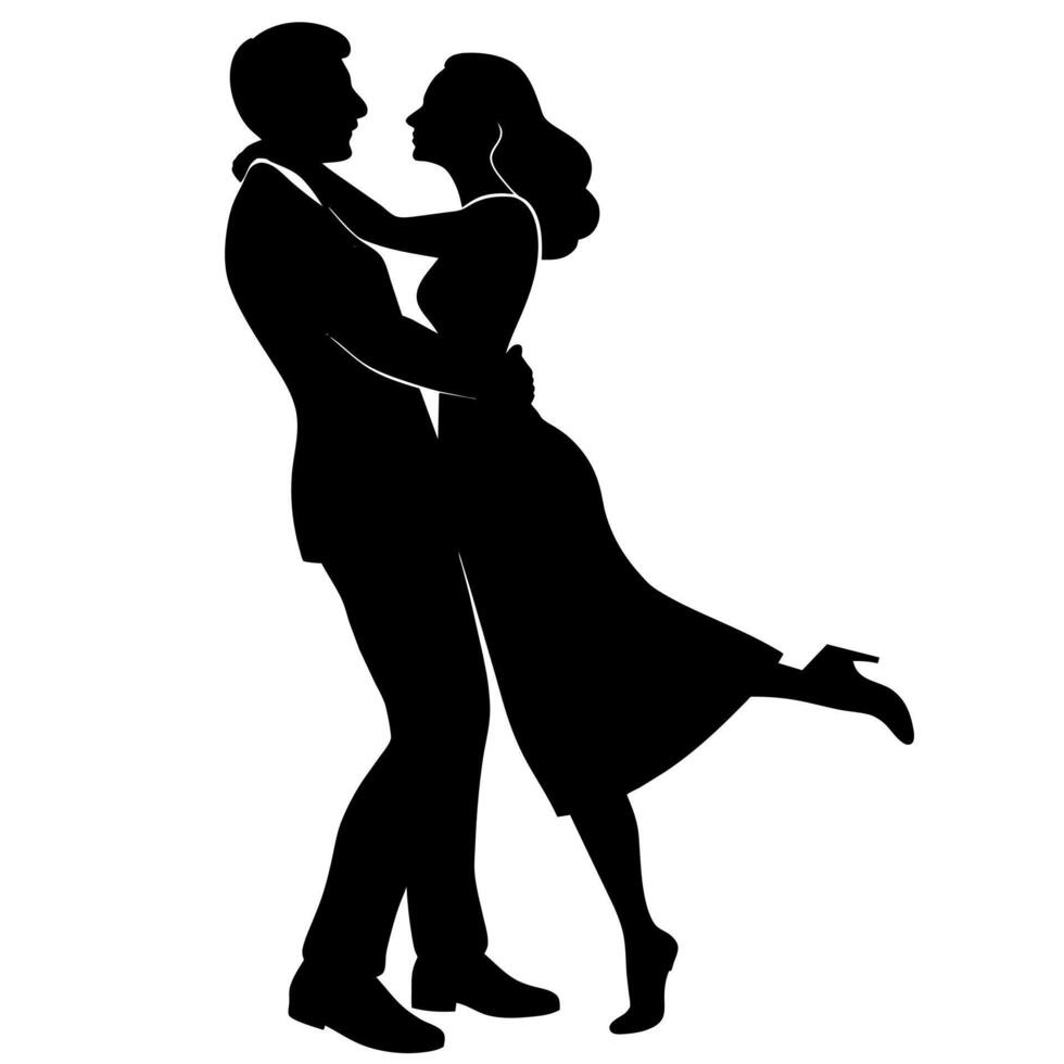 Man hugs woman Romantic moment silhouette vector