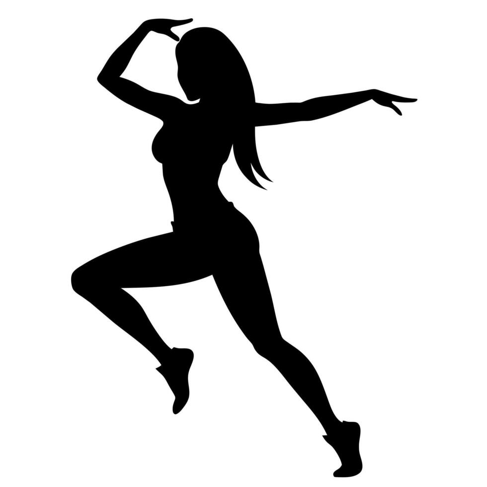 female hip-hop dancing figure silhouette on a white background vector