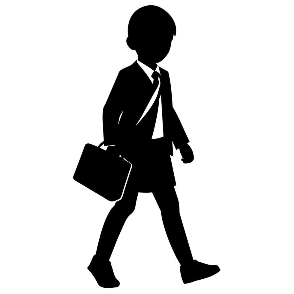a student boy going to school with school bag silhouette vector