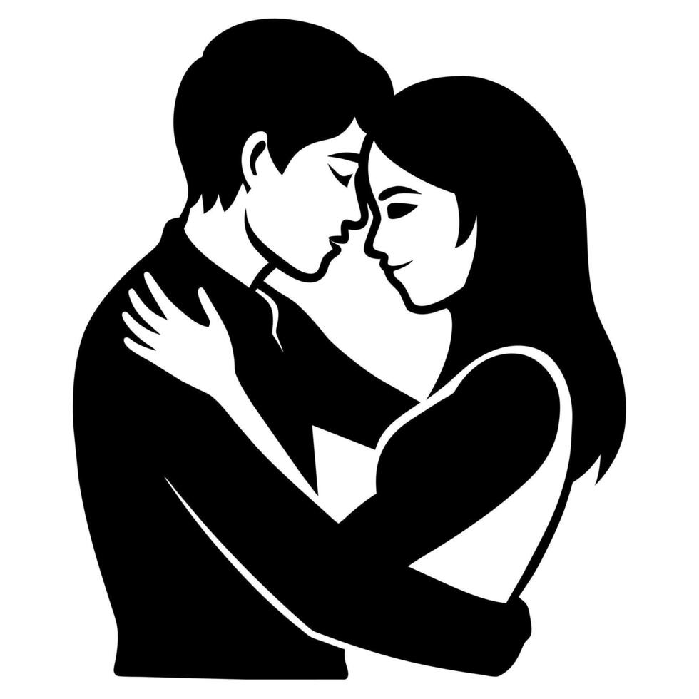 Couple of young people standing and embarrassing each other silhouette vector