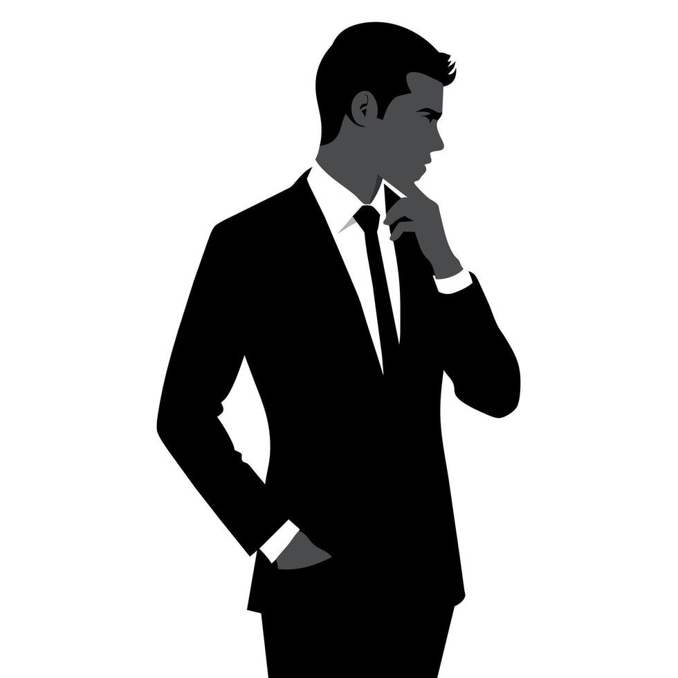 A business man thinking pose silhouette white background vector