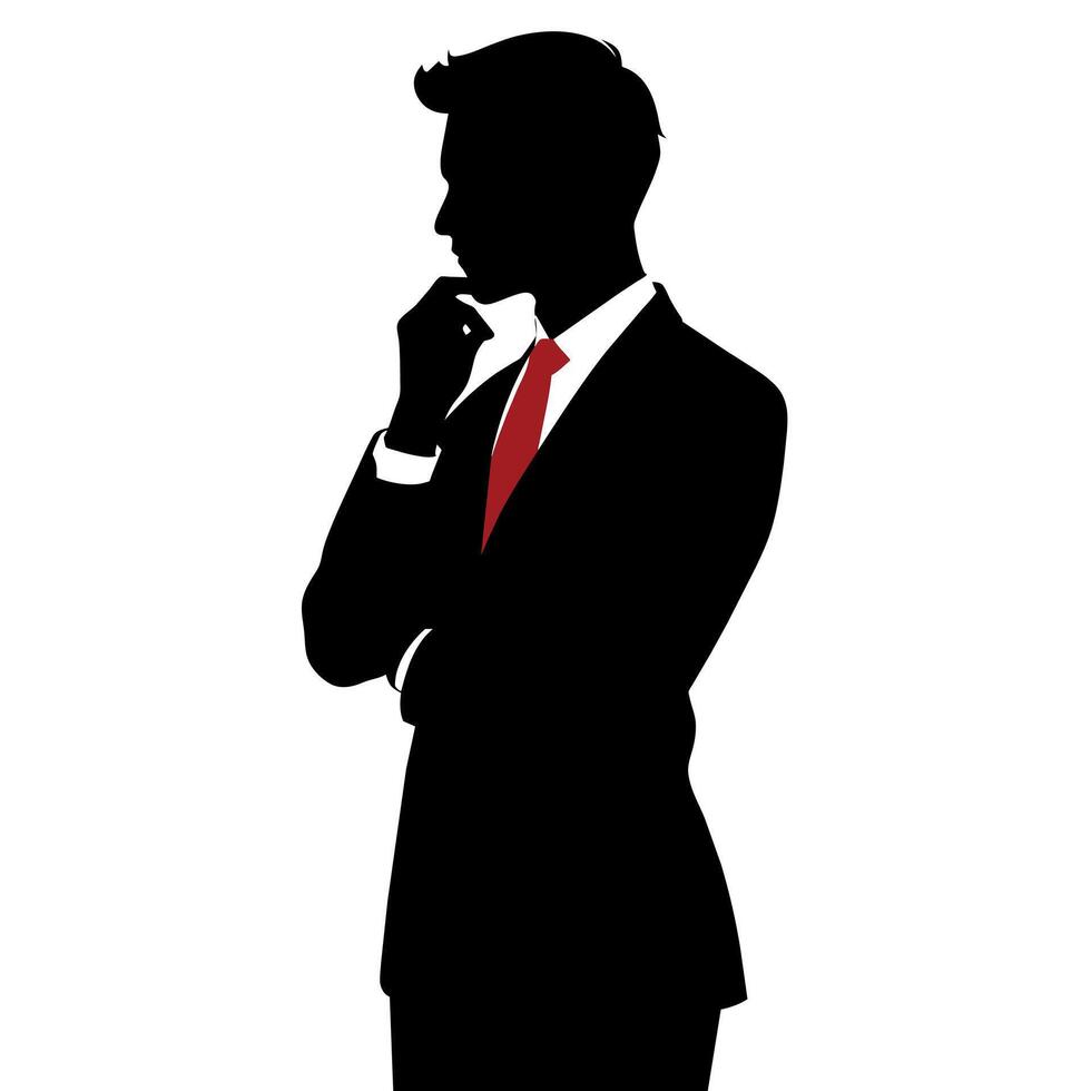 A business man thinking pose silhouette white background vector