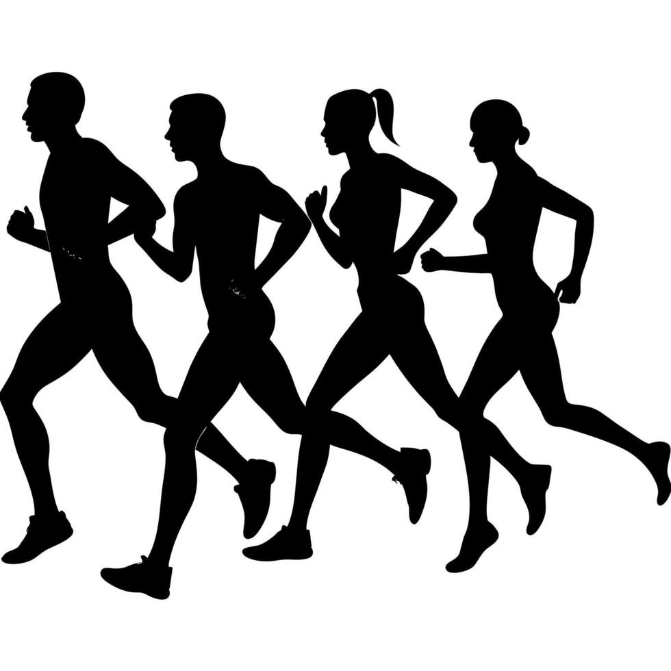 Marathon runner running everyone for going fast, silhouette vector