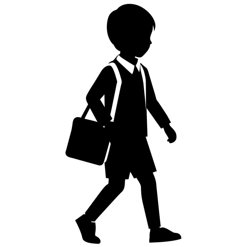 a student boy going to school with school bag silhouette vector