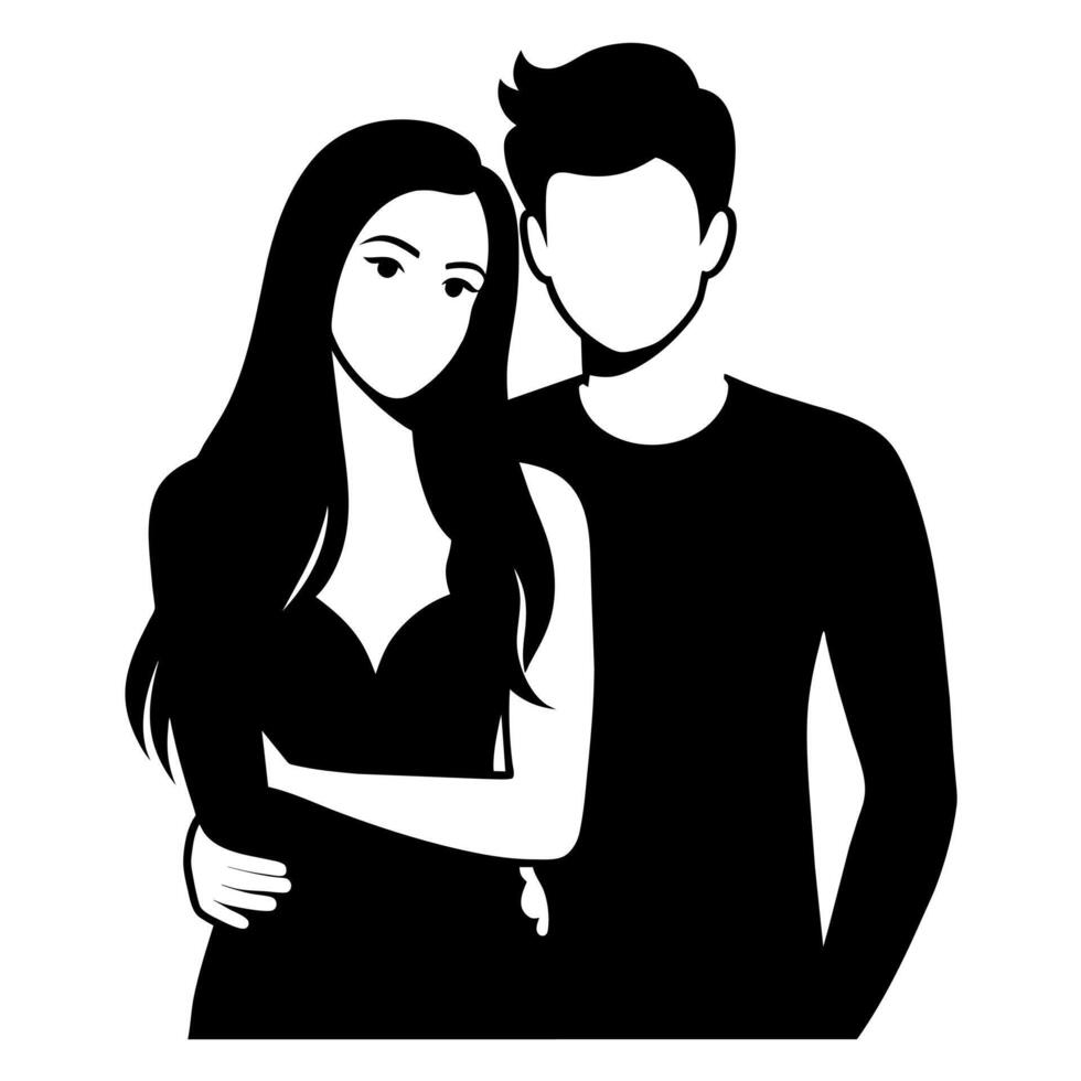 Couple of young people standing and embarrassing each other silhouette vector