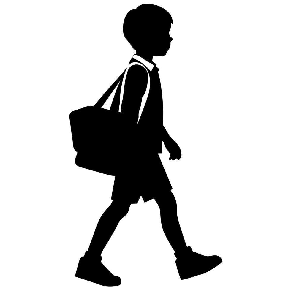 a student boy going to school with school bag silhouette vector